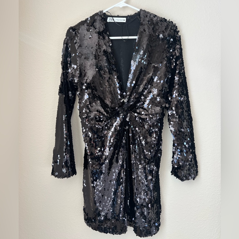 Long sleeve black sequin dress